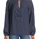 Ramy Brook Winnie Peasant Crochet Blouse in Navy Blue Small Photo 0