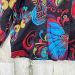 Chico's Boho Artsy Jacket Women 1 Med Black Multicolor Floral Print Cotton Blend Photo 5