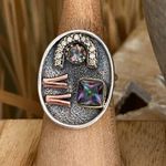 Two Tone Art Deco Rainbow Topaz & CZ Ring Size 8 Photo 6