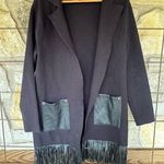 Oliver black mid calf / faux leather fringe / pockets sweater classic , boho Size M Photo 0