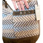 MYRA Blue Chip Shoulder Bag Cotton Fabric Leather Adjustable Strap India NWT Photo 3