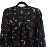 ZARA Long Sleeve Black Dress Small Empire Waist Goth Lightweight Floral Photo 4