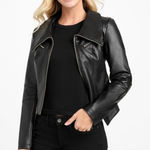 Guess | Black Faux Leather Moto Biker Jacket Photo 0