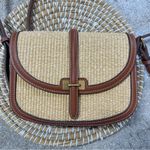 Mango Raffia-Effect Contrast Canvas Crossbody Bag Shoulder Bag Faux Leather Photo 2