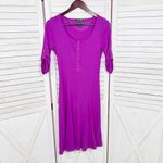 Lauren Ralph Lauren Ribbed Jersey Knit Henley Fit Flare Dress Purple XS Photo 7