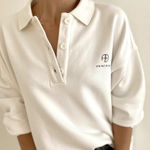 ANINE BING  TATUM POLO SWEATSHIRT IN IVORY REVOLVE $200 casual logo winter Photo 0