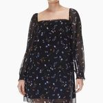 Wilfred  Alana Babydoll Dress Dark Blue Floral Print Square Neck Size Medium Photo 0