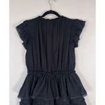 TALULAH Womens Dress Black Mini Layered Ruffle Swiss Dot V Neck Fit Flare Small Photo 8