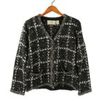 New Design Options Philip & Jane Gordon Black Windowpane Silk Cardigan Sweater Gray Size M Photo 0