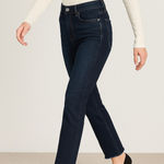 Evereve  The Ever Straight Jeans High‎ Rise Raw Hem Dark Wash Denim Size 26 Photo 0