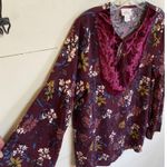 Ariat Women's Roulette Tie Neck Blouse Fancy burgundy Velvet Floral - Small Photo 4