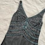 Vintage baby blue black mesh overlay beaded dress great Gatsby glam size 6 Photo 1