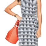 Boden Martha Roll Collar Sleeveless Sheath Dress in Ice Grey Retro Spot Blue 2P Photo 0