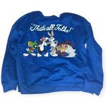 Looney Tunes  Graphic Sweatshirt That's All Folks Long Sleeve Blue Women's L Photo 0