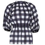 Mother of Pearl Navy White Plaid Velvet Tie Puff Sleeve Silk Blend Blouse Size 6 Blue Photo 1