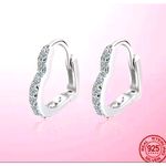 Boutique NEW White Gold-Plated S925 Simulated Diamond Heart Hoop Earrings, 14mm Photo 5