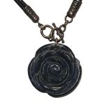 Vintage Genuine Blue Lapis Rose Pendent 925 Toggle Leather Choker Necklace Photo 3