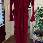 Versona  Deep Red Ruffled Jumpsuit with Pockets Photo 0