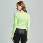 Wild Fable neon green ribbed lace trim long sleeve top, size S crewneck colorful Photo 1