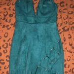 ShopHopes Green Suede Lace Up Halter Dress Photo 0