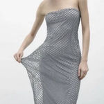 ZARA  Limited Edition Silver Metallic Mesh Strapless MIDI Bodycon Dress Size S Photo 0