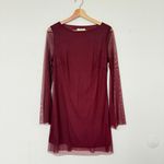 Rihoas Wine Red Boat Neck Mesh Mini Dress Photo 4