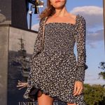 Reformation  Kelli Smocked Long Sleeve Floral Mini Dress in Elyse Navy sz Medium Photo 2