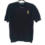 Lauren Ralph Lauren Crest Black Cable Knit Short Sleeve Sweater Top XL Photo 0
