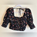 Allison New York NWT Melody Top In Floral Black Smocked Back Bodice XS Photo 6