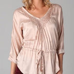Rebecca Taylor Rebecca‎ Taylor Light Pink Satin Silk Blend Beaded Tie Front Top Photo 0