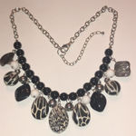 Silver Tone Black White Animal Print Boho Chunky Statement Necklace Photo 4