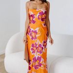 VICI Satin Orange Floral Cut-out Dress - Island Dates  Photo 1