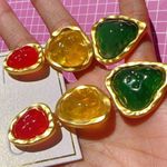 Noir gold tone big beads drops red yellow green earrings Photo 4