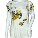 Lucky Brand Women's Top Cream Yellow Floral Scoop Neck Linen Blend Photo 0