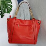 Red with Gold Chain Tote Shoulder Bag Purse Photo 4