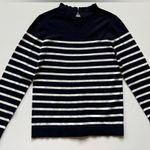 J. Crew Factory Navy & White Ruffle Collar Striped Sweater Photo 1