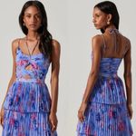 ASTR THE LABEL Daytona Pleated Floral Maxi Dress PERIWINKLE Pink Sz L Revolve Photo 3