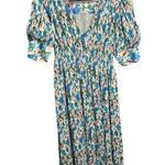 Ganni Floral Print Smocked Plisse Georgette Midi Dress Size Medium Photo 3