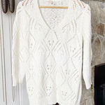 Rebecca Taylor  White Knit Cotton V Neck Sweater Photo 0