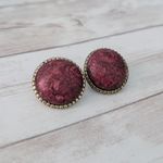 Vintage Clip On Earrings 1" Patterned Deep Red with Halo Photo 3