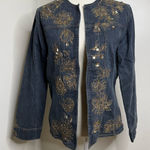 Chico's Chico’s Embroidered Sequin Open Front Jean Jacket Size 1 Chico (Med 8) Floral Photo 0