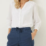 FatFace White Winnie Button Through Blouse 3/4 Sleeves Crochet Eyelet Size 14 Photo 0