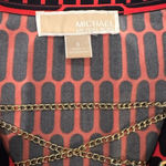 Michael Michael Kors Red Black Geometric Print Gold‎ chain Lace up tunic top Photo 5