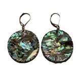 Vintage Abalone Round Disk Dangle Women’s Earrings Gold Tone Sz 2” Boho Western Blue Photo 3