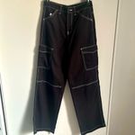 Divided New Black Denim 90’s High Waist Carpenter Jeans White Contrast Stitching Photo 9