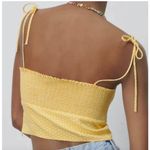 ZARA  Crop Top Womens Medium Yellow White Polka Dot Smocked Tie Strap Summer Cute Photo 2