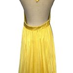 AUW Halter Dress Sz Medium Bright Yellow Shiny Pleated Babydoll Tie Retro Y2K Photo 4