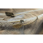 Gold Tone Clear Rhinestone Leaf Open Slim Bangle Bracelet Minor Flaw One Size Photo 3