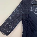 La Femme NWT Ruched Twist Column Navy Lace Sleeve Evening Gown 23244 Size 20 Photo 4