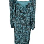 Ava & Viv Dress Women 1X Blue Grey Marbled Print Long Sleeve V-Neck Ruched Maxi Photo 0